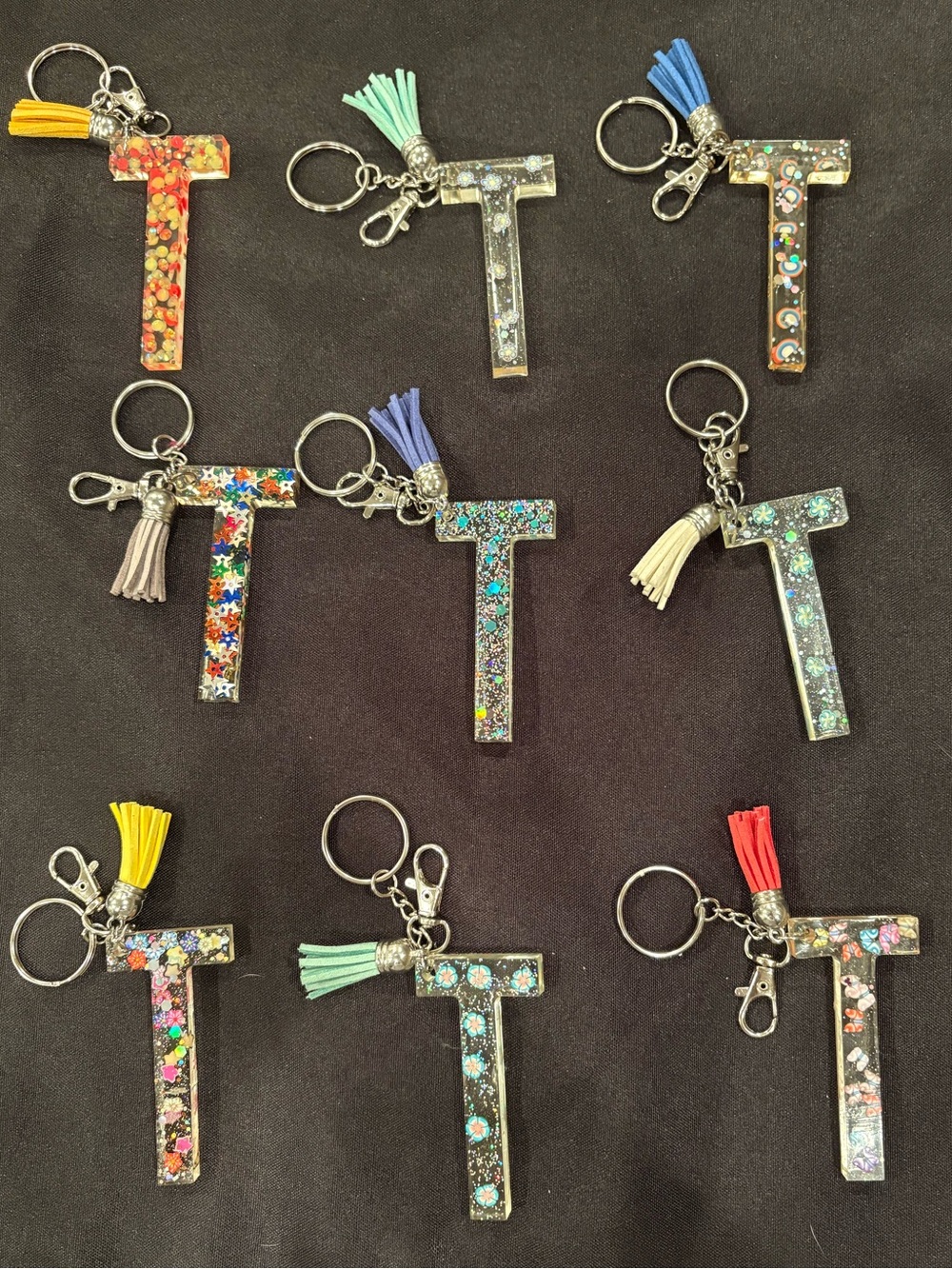 T Initial Resin Keychain with Tassel - Multicolor